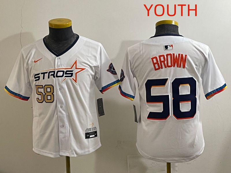 Youth Houston Astros #58 Brown White Fourth generation Joint Name 2025 Nike MLB Jersey style 7->youth mlb jersey->Youth Jersey